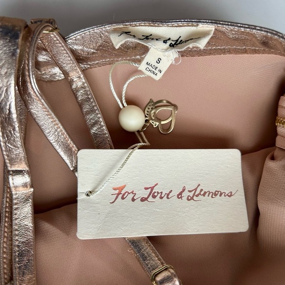 For Love & Lemons Luna Metallic Rose Gold Faux Leather Mini Dress Size S NWT - Picture 10 of 10